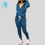 Women Tracksuit With Zip Front Cropped Navy Blue TS-004