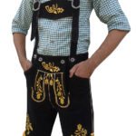 Black Lederhosen for Men Paired with yellow outfit LH (007)